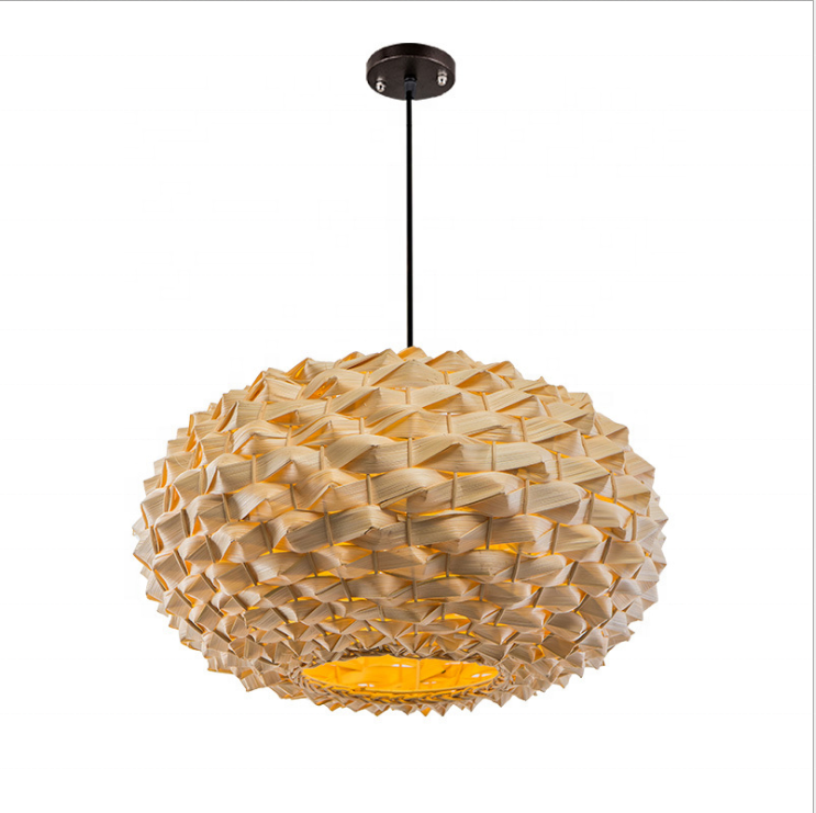 Round natural wood wiker E27 led pendant lamp bamboo lighting fixtures for dinning room