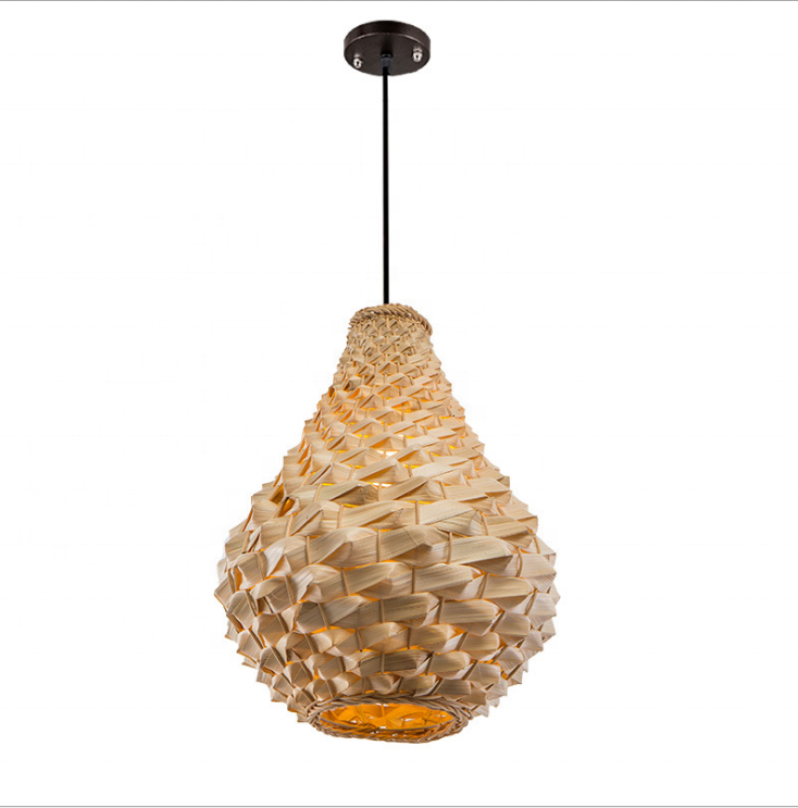 Round natural wood wiker E27 led pendant lamp bamboo lighting fixtures for dinning room