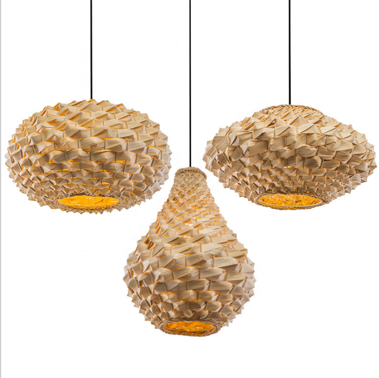 Round natural wood wiker E27 led pendant lamp bamboo lighting fixtures for dinning room