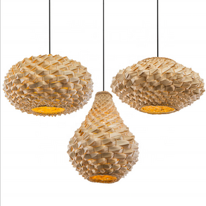 Round natural wood wiker E27 led pendant lamp bamboo lighting fixtures for dinning room