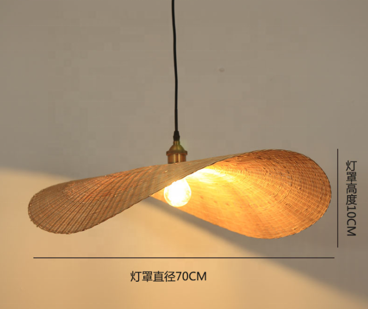 Classic vintage rattan wicker Asia style hanging lamp indoor  bamboo kitchen dining room pendant light for farmhouse