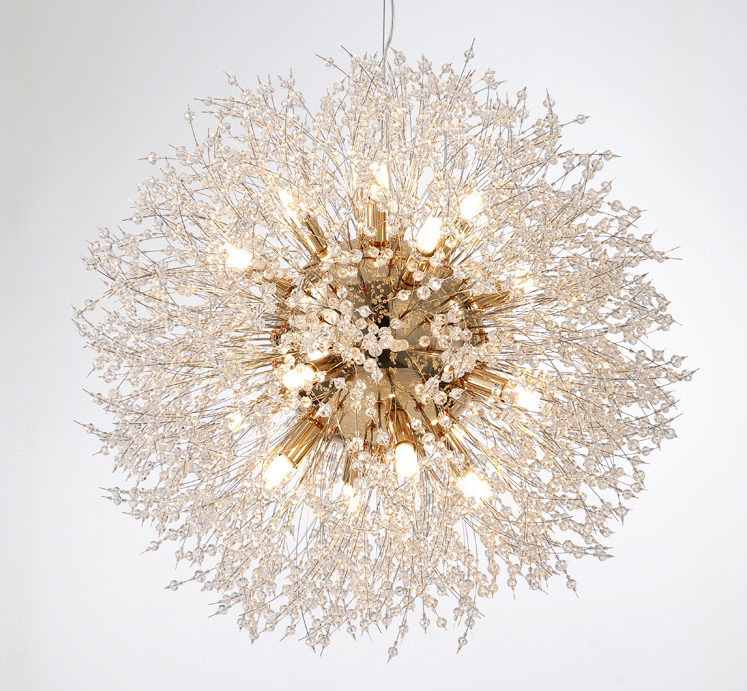 modern LED G9 dandelion branches k9 crystal chrome round ball modern chandelier pendant lamp for kitchen