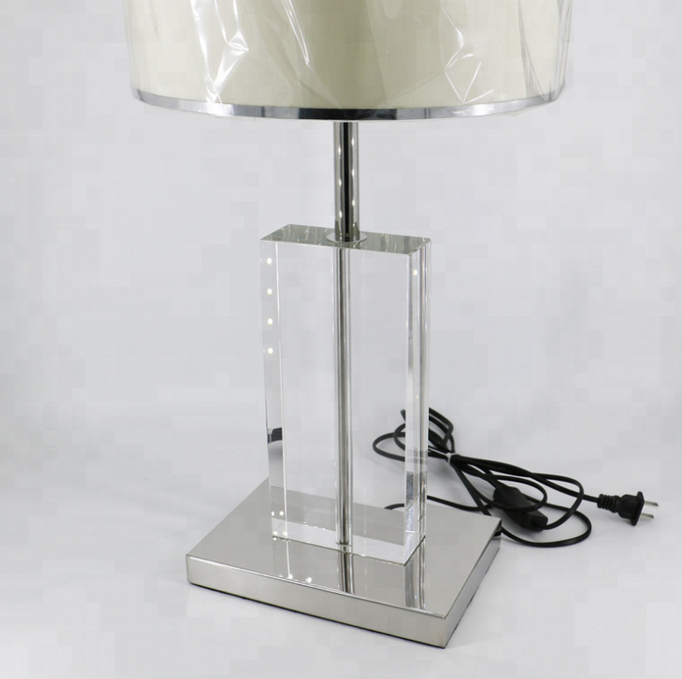 Decorate modern crystal fabric shade led desk lamp fitting hotel bedside luxury chrome project reading table lamp