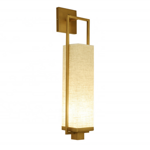 Chinese style modern linen shade brass new designs decorative square E27 wall lamp sconce for bedroom