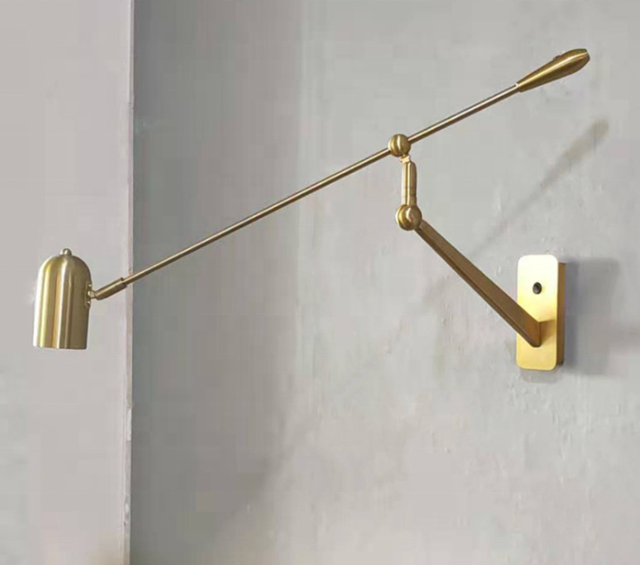 Contemporary decoration art triangle swing arm folding indoor led copper wall light for home