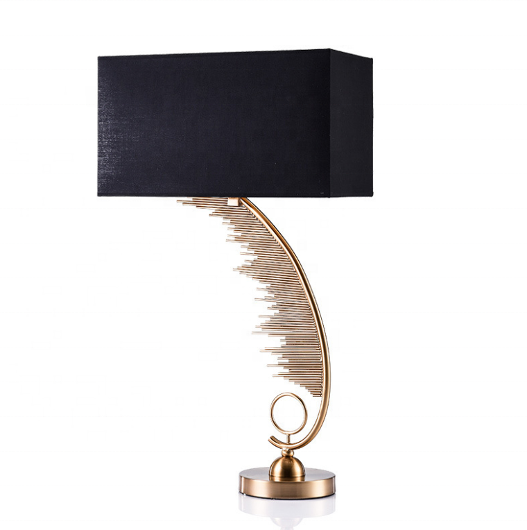 Black fabric shade art deco bronze led desk study reading lamp for bed indoor metal stand flower table light