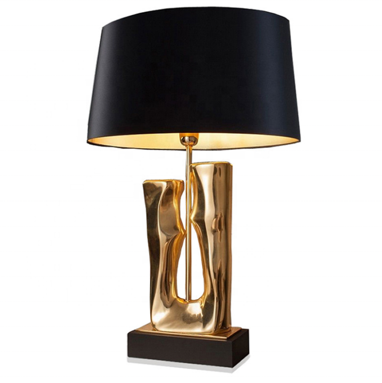 modern fancy portable luminaire desk lighting indoor bedroom black fabric shade metal stand art deco table lamp