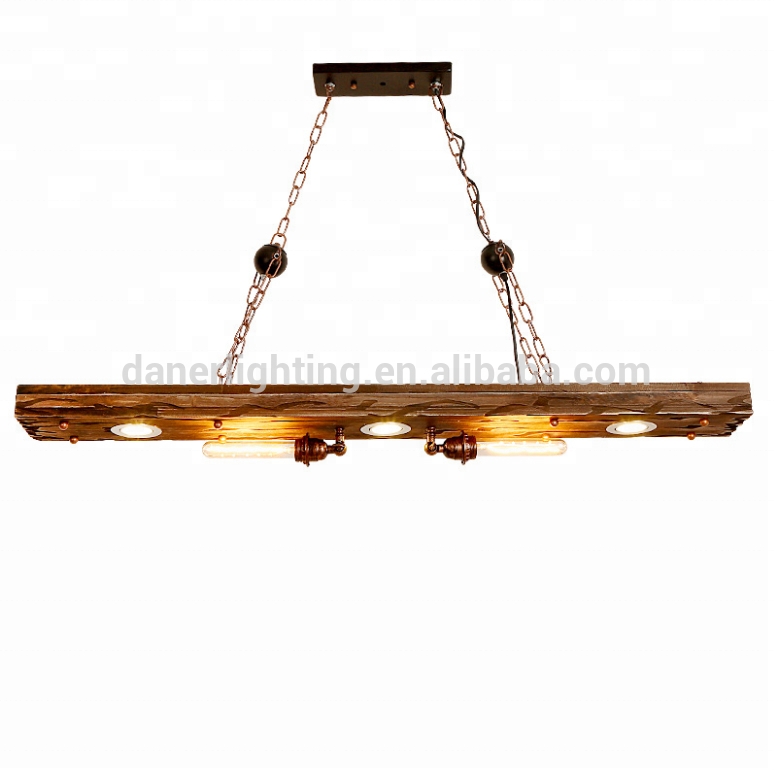 American vintage industrial wood pendant lighting indoor bamboo hanging LED linear chandelier pendant light