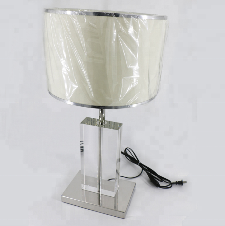 Decorate modern crystal fabric shade led desk lamp fitting hotel bedside luxury chrome project reading table lamp