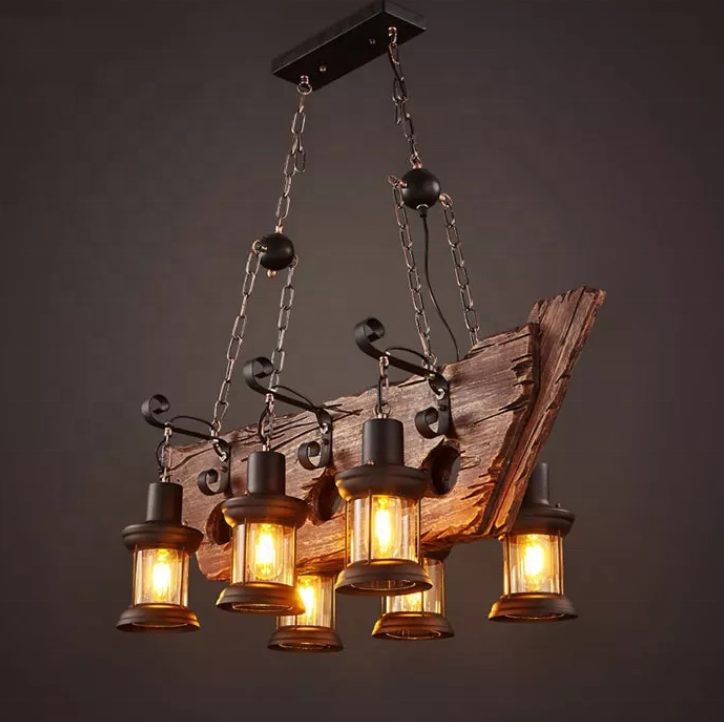 Wooden Farmhouse Chandeliers suspension Vintage Kitchen Glass Pendant Lighting