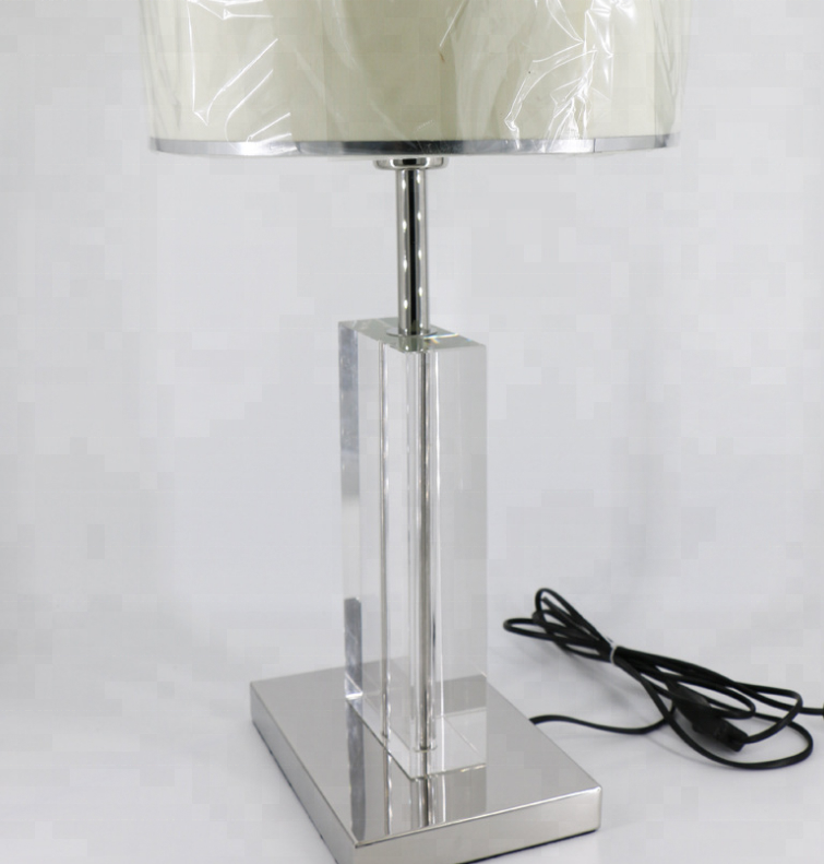 Decorate modern crystal fabric shade led desk lamp fitting hotel bedside luxury chrome project reading table lamp