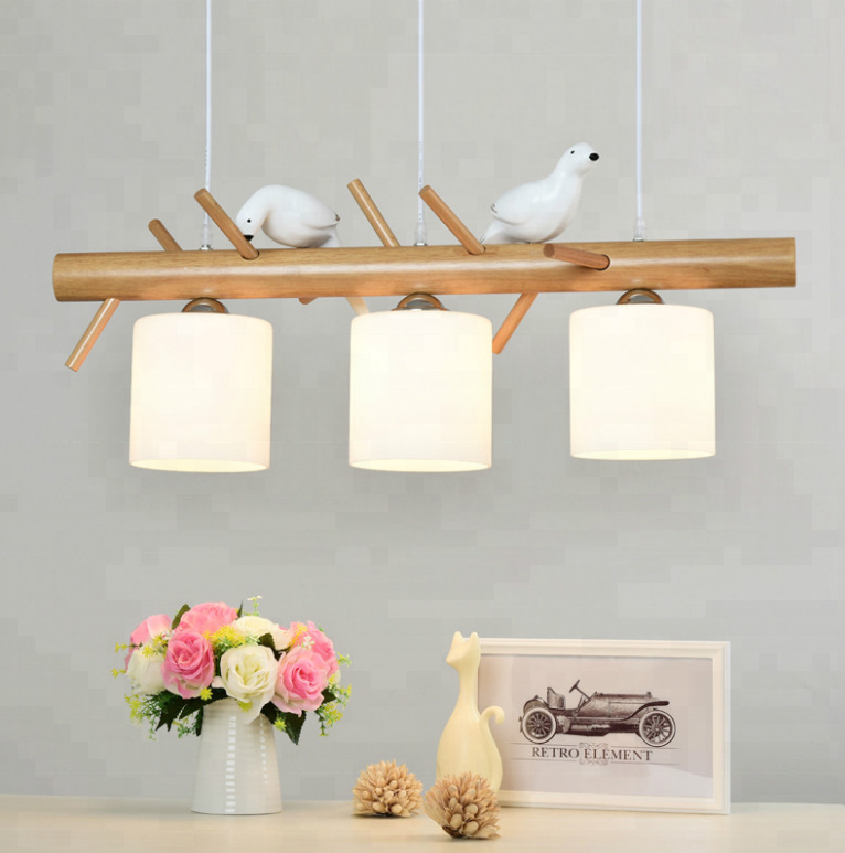 modern bedroom 3 heads bathroom bird glass ball shades hanging wood lamps indoor kitchen ceiling pendant lighting fixture