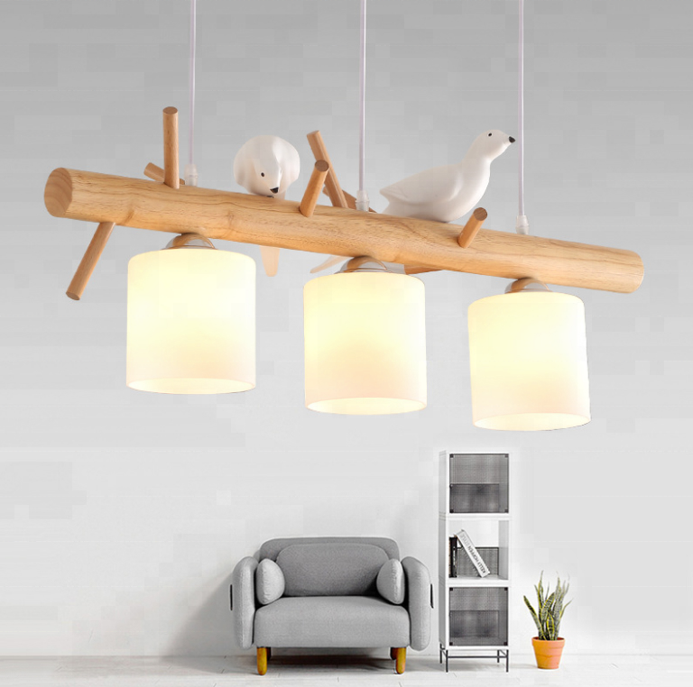 modern bedroom 3 heads bathroom bird glass ball shades hanging wood lamps indoor kitchen ceiling pendant lighting fixture