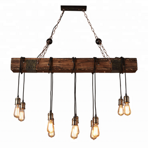 Antique Rustic Wooden carved chandelier lamp Led Decoration Industrial vintage big hanging pendant Light