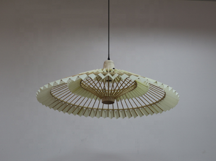 modern circular led rattan shades lamp vietnam handmade lobby hanging umbrella bamboo chandelier pendant light