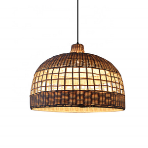 Round antique natural bamboo led ceiling lamp modern decorative art handmade unique rattan hanging pendant light