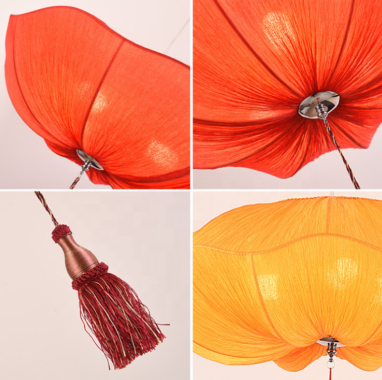 Pink cloth lampshade funky wedding hanging light indoor decorative chinese lantern dome pendant light