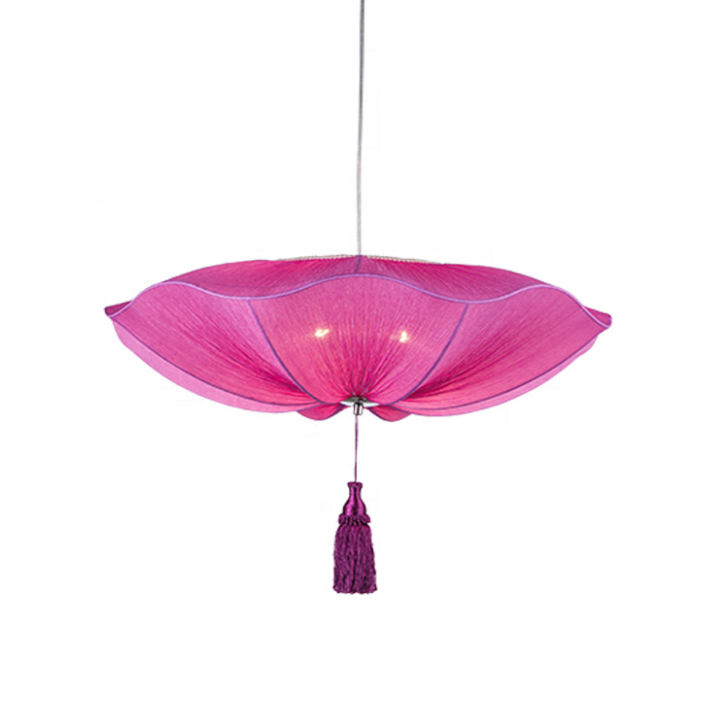 Pink cloth lampshade funky wedding hanging light indoor decorative chinese lantern dome pendant light