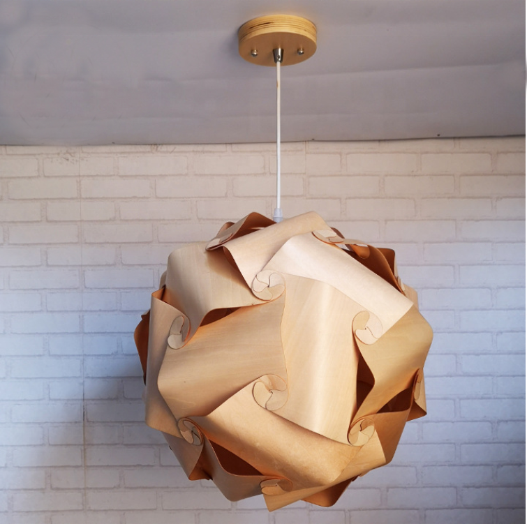 round italian design wood veneer decorating modern lustre ceiling light indoor led art flower pendant lamp