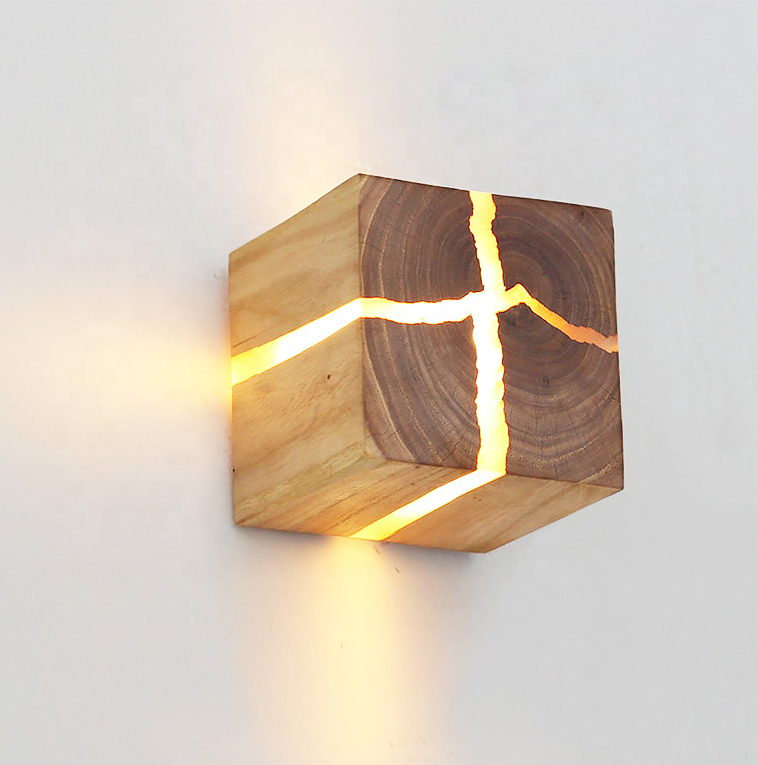 Mini corner living room bedroom wireless wooden rechargeable led atmosphere lighting wall lamp