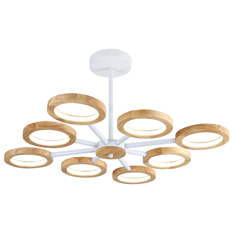 2019 new ring round wood art led big chandelier living room modern muti heads black metal pendant lighting fixtures