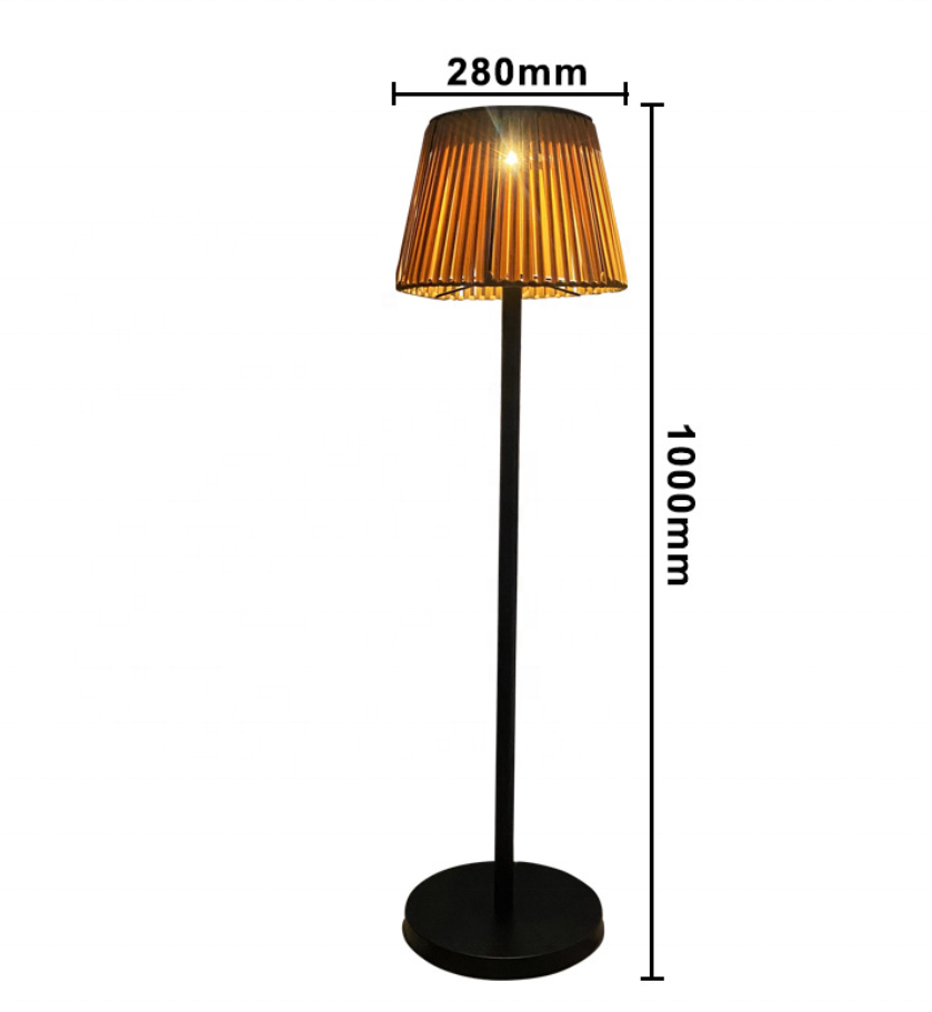 Modern rattan bamboo shade stand Lamp Led metal outdoor solar Standing Floor Lighting for garden