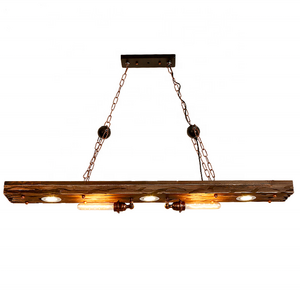 American vintage industrial wood pendant lighting indoor bamboo hanging LED linear chandelier pendant light