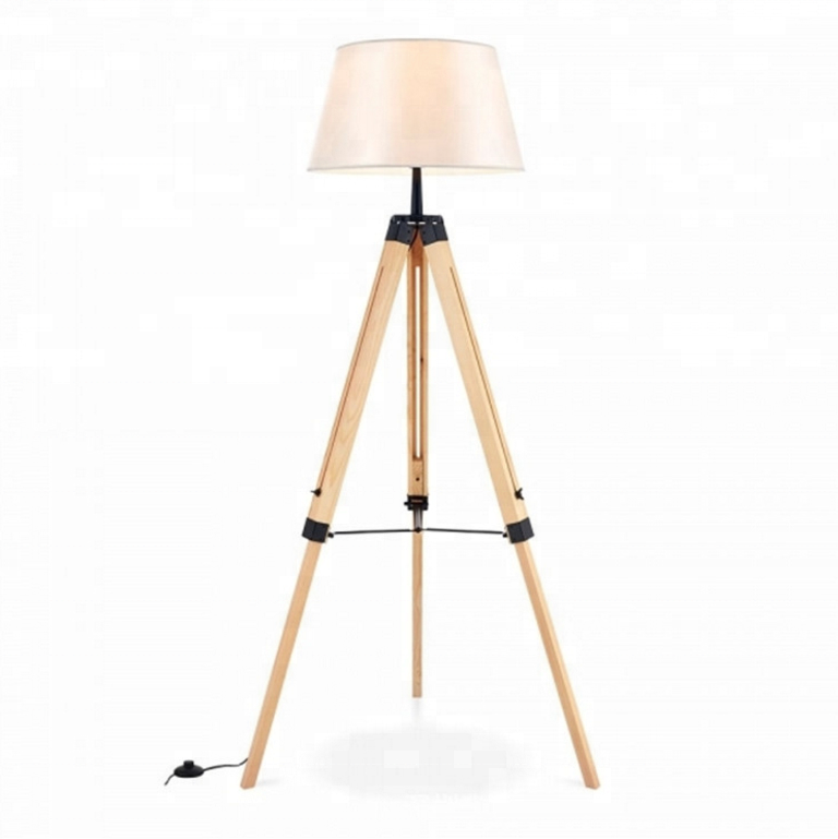 modern tripod industrial art deco fluorescent standing lighting with round lampshade E27 interior book reading floor lamp