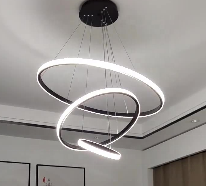 Hotel Gold Decorative Pendant Light Modern Circle Line Ring Round Led Ceiling pendant lamp Chandeliers