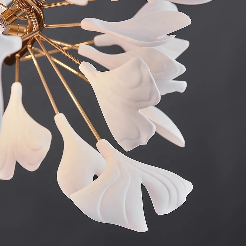 Nordic Gold Indoor Hotel Wedding Ceiling Hanging light Decoration Modern LED maple flower pendant Chandelier lamp