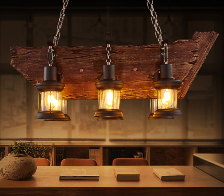 Wooden Farmhouse Chandeliers suspension Vintage Kitchen Glass Pendant Lighting