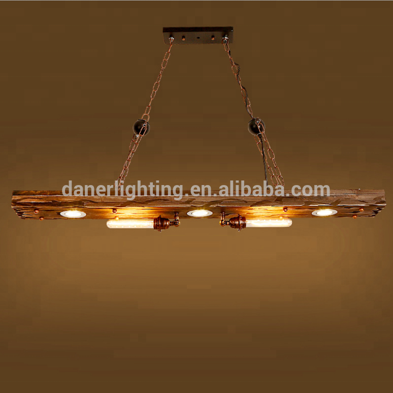 American vintage industrial wood pendant lighting indoor bamboo hanging LED linear chandelier pendant light