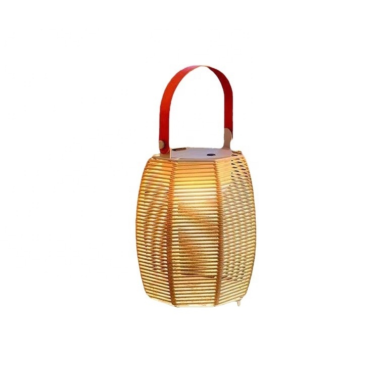 Wholesale Modern Small Nightstand Handwoven  Natural Rattan solar outdoor rechargeable battery Table Lamp