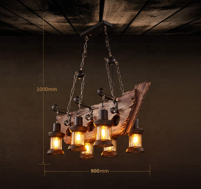 Wooden Farmhouse Chandeliers suspension Vintage Kitchen Glass Pendant Lighting