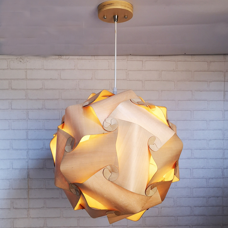 round italian design wood veneer decorating modern lustre ceiling light indoor led art flower pendant lamp