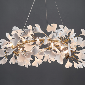 Nordic Gold Indoor Hotel Wedding Ceiling Hanging light Decoration Modern LED maple flower pendant Chandelier lamp