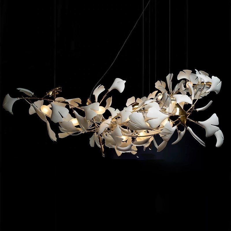 Nordic Gold Indoor Hotel Wedding Ceiling Hanging light Decoration Modern LED maple flower pendant Chandelier lamp