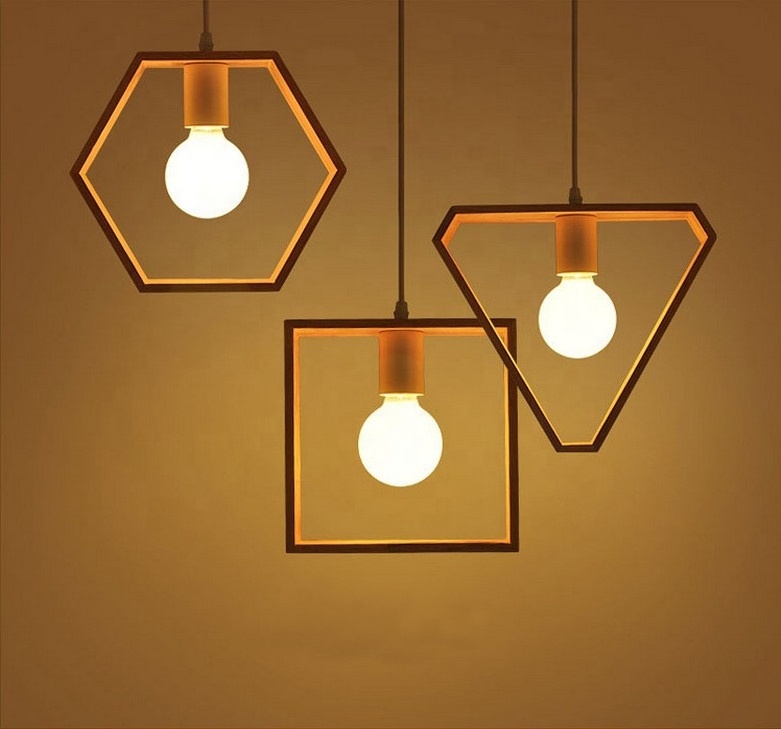 Wood geometric Chandelier Ceiling Hanging Lamp Shades Art Decorative Pendant lights Lighting Fixtures