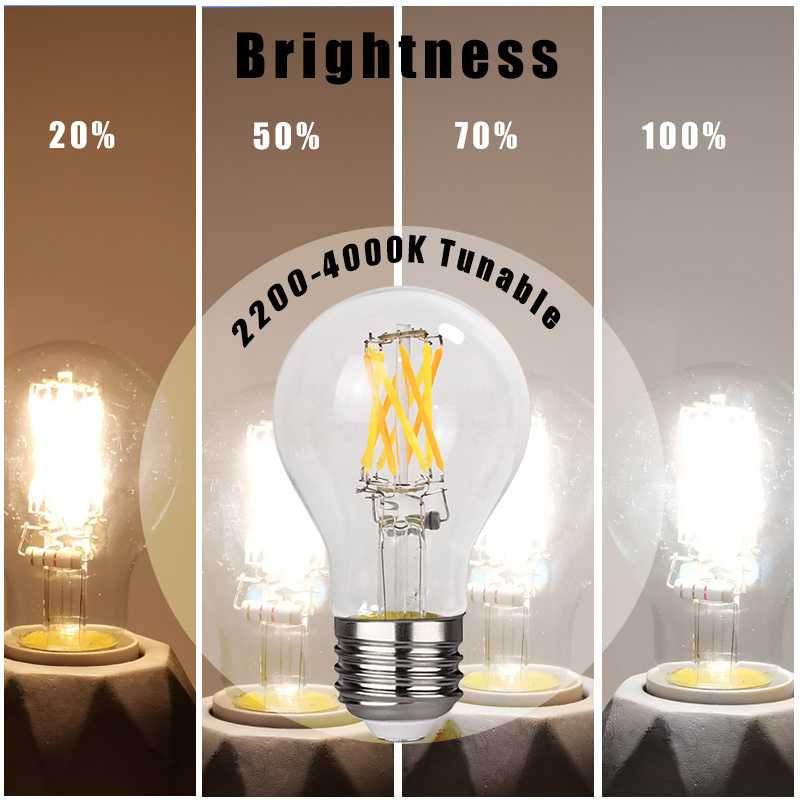 Dim to warm 2200K to 4000K dimming E27 E26 Filament style ST64 A60 LED light bulb