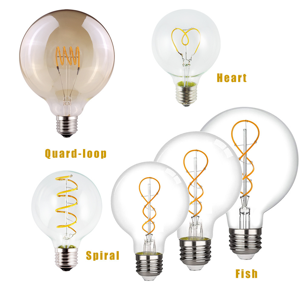 4W   Nostalgic soft filament vintage G125 G95 G80 globe led filament bulb