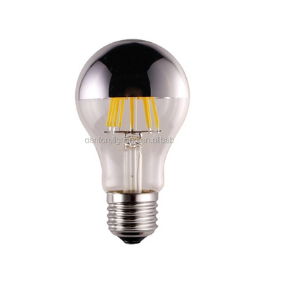 A60 A19 led crown silver light bulb Shadowless led filament bulb with Chrome mirror silver top