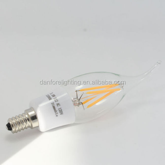 3.5W C35 LED filament candle bulb with flame tail E14 E12 candelabra base led bulb