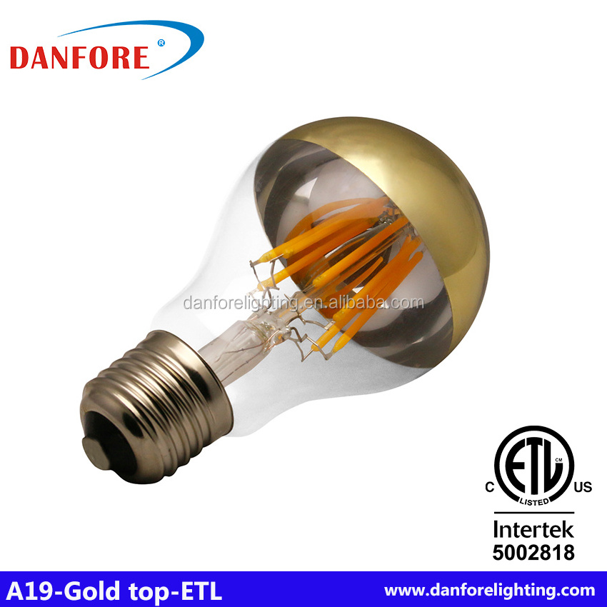 intertek A19 LED Filament bulb with gold top