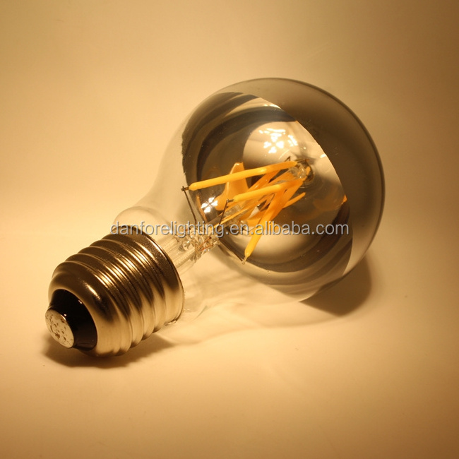 A60 A19 led crown silver light bulb Shadowless led filament bulb with Chrome mirror silver top