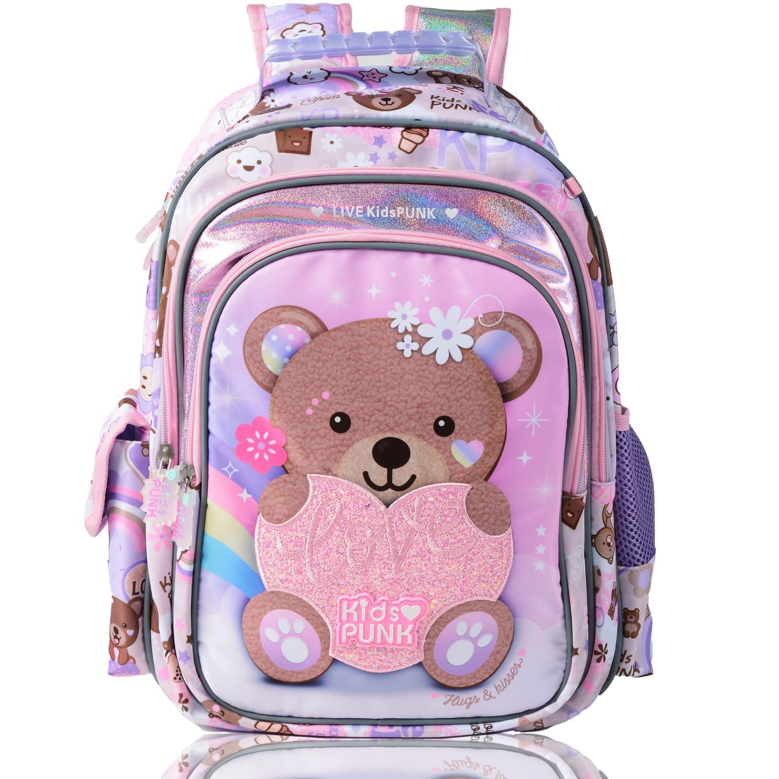 Cute Cat Backpack Kawaii Light Pink Backpack for Preschool Kindergarten Elementary Large Capacity Kids Backpacks Polyester 500