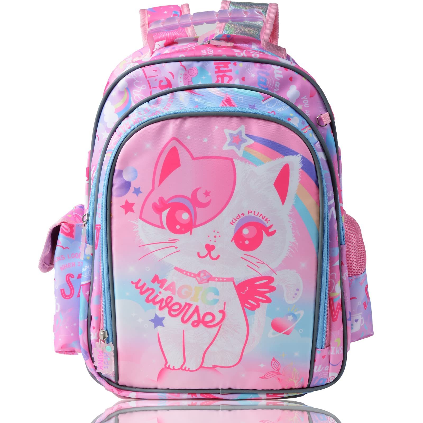 Cute Cat Backpack Kawaii Light Pink Backpack for Preschool Kindergarten Elementary Large Capacity Kids Backpacks Polyester 500