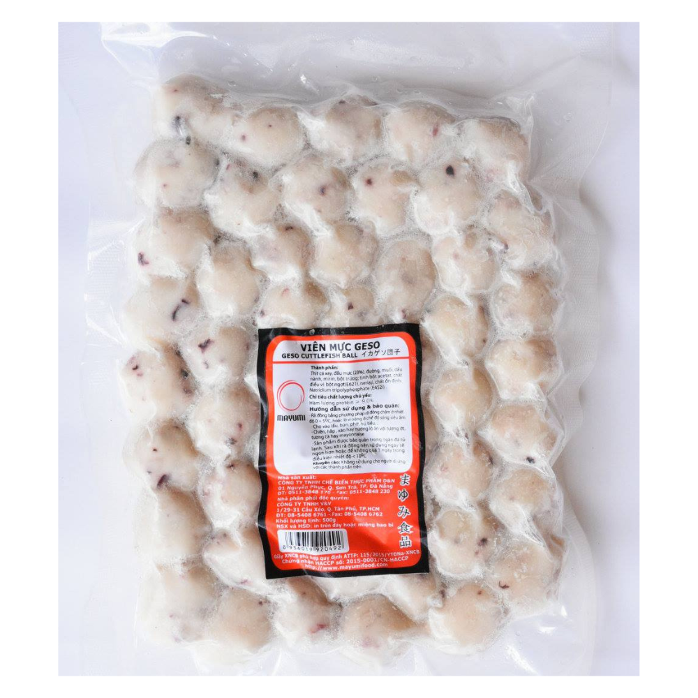 OEM ISO Wholesale Best price Instant food Surimi product Frozen CUTTLEFISH BALL Vacuum pack 500g Vietnam factory Hotpot topping