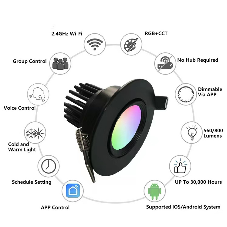 Color Changing Spot Light Smart RGB Downlight 2Inch 3W downlight smart LED Downlight With Alexa Tuya APP