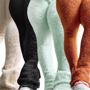 2023 New Arrival Winter Warm Casual knitting Flare Pants Fuzzy Stacked Pants Ladies Trousers