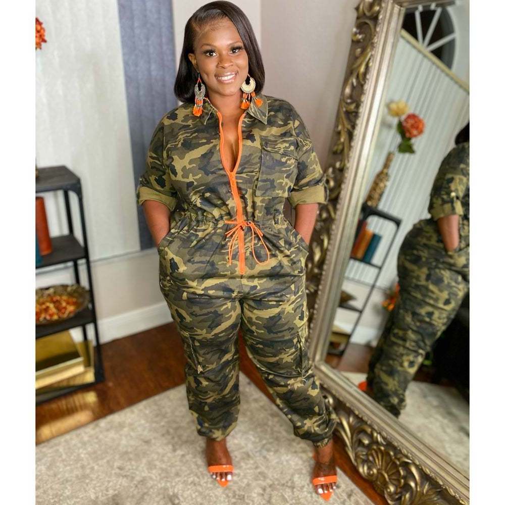 S-5XL 2022 Camouflage Jumpsuit For Women Cotton Plus Size One Piece Denim Camo Jumpsuit With Zipper